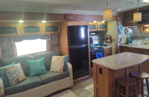 North Topsail Beach House | 35 ft RV, large deck, intercoastal sunset, campground across street from ocean