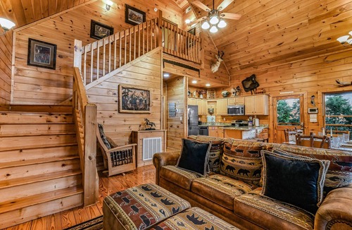 Smoky Mountains Cabin | Ali's Dream: Free Attraction Tickets: in Wears Valley with Mountain Views, Hot Tub, & Games