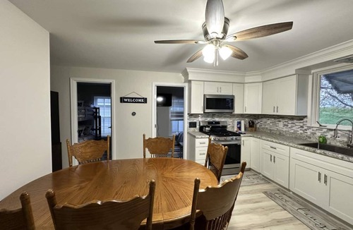 Keyesport Cottage | Escape to our newly remodeled, pet-friendly 3BR/2BA home in Keyesport—just a short walk to Carlyle Lake! Sleeps 7. Perfect for families, enjoy lake days, a full kitchen, workspace, and a cozy fire pit for relaxing evenings.