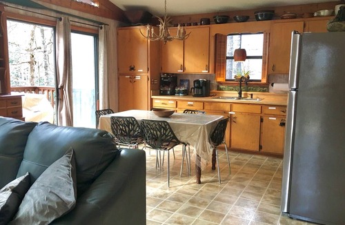 Almond Cabin | Near Bryson, Fontana, Pets Ok, outdoor dining, grill, Fire pit, and gated deck