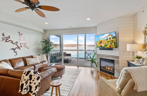 Osage Beach Condo | Revitalize at Lands' End! - Main Channel View, Shaded Deck, Waterfall Pool, WiFi