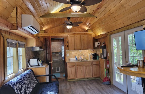 Sneads Ferry Cabin | The Freckled Cabin & Outdoor Shower, Wooded, Private, minutes to Base & Beaches