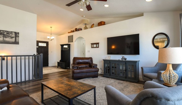 Desert and Mountain Views from this large home set up to be your Moab home base