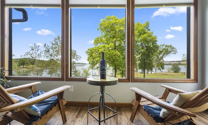 Big Cedars Cabin | Direct Waterfront & Sunset views! Best View of Table Rock Lake-steps to the shore! Swim Dock!